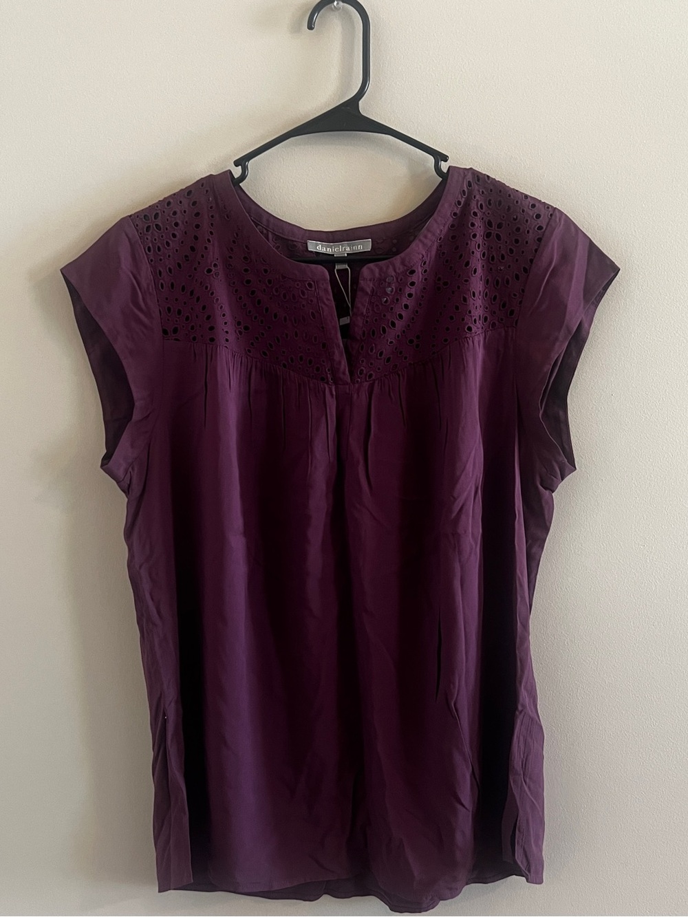 Daniel Rainn Plum Eyelet Cap-Sleeve Top
